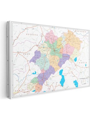 Tablofest Yatay Kanvas Tablo Afyonkarahisar Idari Bölge Sınırları Harita Tablosu Ev Ofis Duvar Dekoru