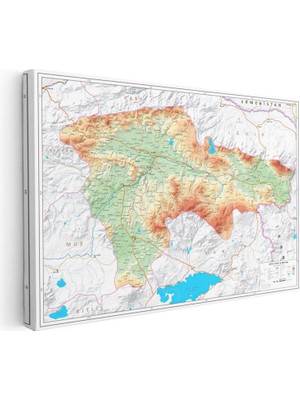 Tablofest Yatay Kanvas Tablo Ağrı Dağı ve Yükselti Haritası Harita Tablosu Ev Ofis Duvar Dekoru