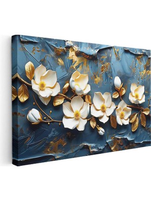 Tablofest Yatay Kanvas Tablo Kabartma Görünümlü Manolya Dalı Çiçek Tablosu Ev Ofis Duvar Dekoru