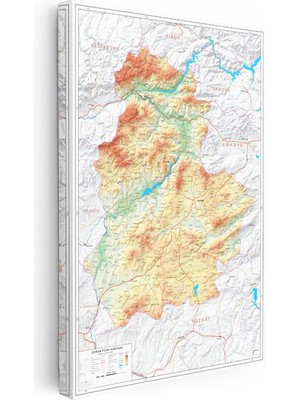 Tablofest Dikey Kanvas Tablo Çorum Doğal Yapı ve Arazi Harita Tablosu Ev Ofis Duvar Dekoru