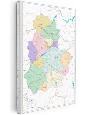 Tablofest Dikey Kanvas Tablo Çorum Mülki Idare Sınırları Harita Tablosu Ev Ofis Duvar Dekoru