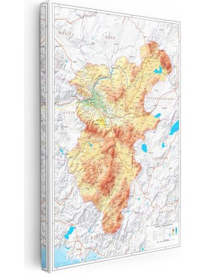 Tablofest Dikey Kanvas Tablo Denizli Topografik Yükselti Harita Tablosu Ev Ofis Duvar Dekoru