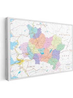 Tablofest Yatay Kanvas Tablo Manisa Idari Bölümler Harita Tablosu Ev Ofis Duvar Dekoru
