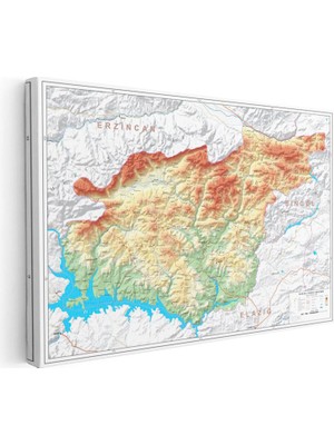 Tablofest Yatay Kanvas Tablo Tunceli Topografik Çizim Harita Tablosu Ev Ofis Duvar Dekoru