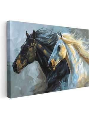 Tablofest Yatay Kanvas Tablo Yeleli Iki At Portresi At Tablosu Ev Ofis Duvar Dekoru