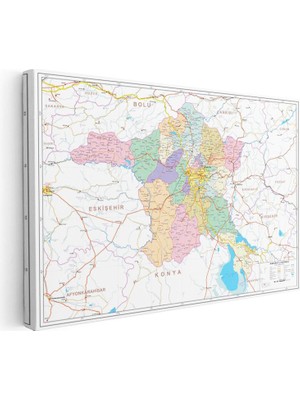 Tablofest Yatay Kanvas Tablo Ankara Merkez ve Ilçe Haritası Harita Tablosu Ev Ofis Duvar Dekoru