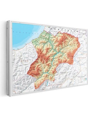 Tablofest Yatay Kanvas Tablo Artvin Topografik Çizim Harita Tablosu Ev Ofis Duvar Dekoru