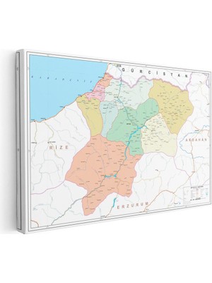 Tablofest Yatay Kanvas Tablo Artvin Mülki Idare Harita Tablosu Ev Ofis Duvar Dekoru