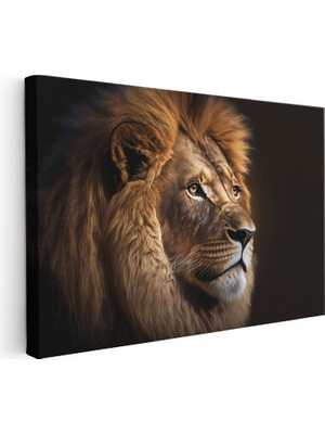 Tablofest Yatay Kanvas Tablo Portre Duruşlu Aslan Başı Aslan Tablosu Ev Ofis Duvar Dekoru