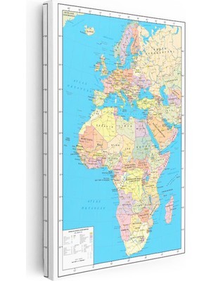 Tablofest Dikey Kanvas Tablo Avrupa Afrika Renkli Ülke Haritası Harita Tablosu Ev Ofis Duvar Dekoru