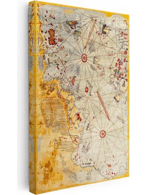 Tablofest Dikey Kanvas Tablo Piri Reis Denizci Pusula Harita Tablosu Ev Ofis Duvar Dekoru