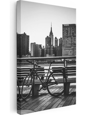 Tablofest Dikey Kanvas Tablo New York Binaları ve Bisiklet Şehir Mimari Tablo Ev Ofis Duvar Dekoru