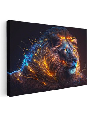Tablofest Yatay Kanvas Tablo Parlak Işıltılı Yele Detaylı Aslan Tablosu Ev Ofis Duvar Dekoru