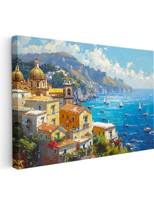 Tablofest Yatay Kanvas Tablo Akdeniz Köyü ve Yelkenliler Şehir Mimari Tablo Ev Ofis Duvar Dekoru