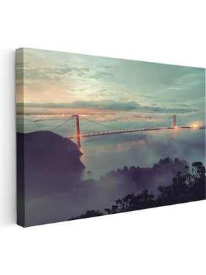Tablofest Yatay Kanvas Tablo Golden Gate Köprüsü Sisli Tepeler Şehir Mimari Tablo Ev Ofis Duvar Dekoru