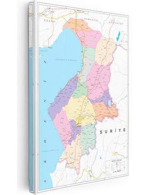 Tablofest Dikey Kanvas Tablo Hatay Detaylı Ilçe Sınırları Harita Tablosu Ev Ofis Duvar Dekoru