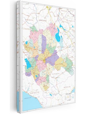 Tablofest Dikey Kanvas Tablo Konya Mülki Idare Bölünüşü Harita Tablosu Ev Ofis Duvar Dekoru