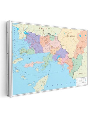 Tablofest Yatay Kanvas Tablo Muğla Ilçe Detaylı Harita Tablosu Ev Ofis Duvar Dekoru