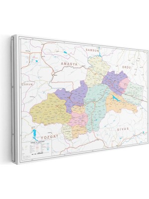 Tablofest Yatay Kanvas Tablo Tokat Idari Bölümler Harita Tablosu Ev Ofis Duvar Dekoru