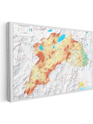 Tablofest Yatay Kanvas Tablo Burdur Arazi Yapısı Harita Tablosu Ev Ofis Duvar Dekoru