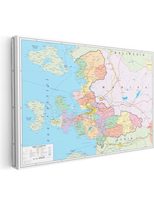 Tablofest Yatay Kanvas Tablo Izmir Idari Bölümler Harita Tablosu Ev Ofis Duvar Dekoru