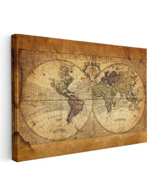 Tablofest Yatay Kanvas Tablo Antik Çift Küre Yeryüzü Harita Tablosu Ev Ofis Duvar Dekoru
