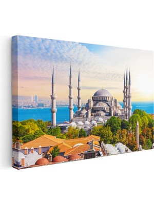 Tablofest Yatay Kanvas Tablo Sultanahmet Camii ve Ağaçlar Şehir Mimari Tablo Ev Ofis Duvar Dekoru