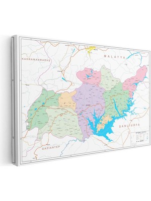 Tablofest Yatay Kanvas Tablo Adıyaman Detaylı Ilçe Haritası Harita Tablosu Ev Ofis Duvar Dekoru