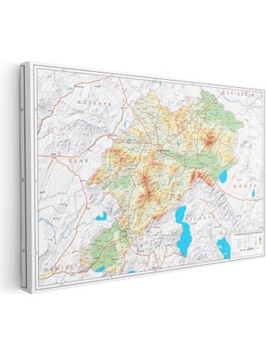 Tablofest Yatay Kanvas Tablo Afyonkarahisar Engebeli Arazi Görünümü Harita Tablosu Ev Ofis Duvar Dekoru