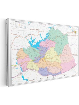 Tablofest Yatay Kanvas Tablo Şanlıurfa Ilçe Detaylı Harita Tablosu Ev Ofis Duvar Dekoru