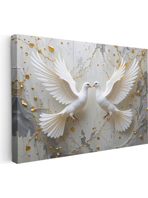Tablofest Yatay Kanvas Tablo Barış ve Uyum Güvercin Tablosu Ev Ofis Duvar Dekoru