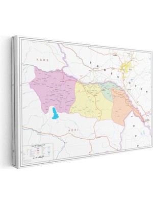 Tablofest Yatay Kanvas Tablo Iğdır Ilçe Planı Harita Tablosu Ev Ofis Duvar Dekoru