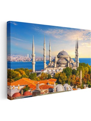 Tablofest Yatay Kanvas Tablo Sultanahmet Camii ve Yeşillik Manzara Şehir Mimari Tablo Ev Ofis Duvar Dekoru