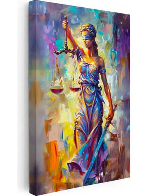 Tablofest Dikey Kanvas Tablo Boya Efektli Adalet Tanrıçası Adalet Tablosu Ev Ofis Duvar Dekoru