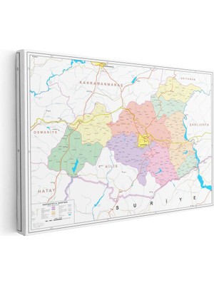 Tablofest Yatay Kanvas Tablo Gaziantep Siyasi Sınır Harita Tablosu Ev Ofis Duvar Dekoru