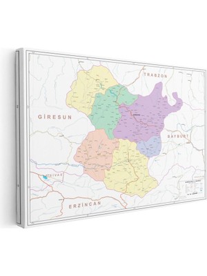 Tablofest Yatay Kanvas Tablo Gümüşhane Yerleşim Planı Harita Tablosu Ev Ofis Duvar Dekoru