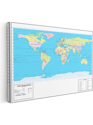Tablofest Yatay Kanvas Tablo Dünya Ülkeler Atlası Harita Tablosu Ev Ofis Duvar Dekoru
