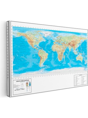 Tablofest Yatay Kanvas Tablo Dünya Küresel Yeryüzü Şekli Harita Tablosu Ev Ofis Duvar Dekoru