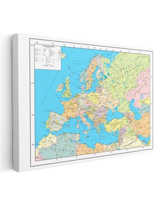 Tablofest Yatay Kanvas Tablo Avrupa Devlet Sınırları Harita Tablosu Ev Ofis Duvar Dekoru