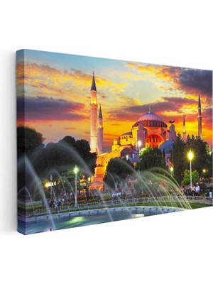 Tablofest Yatay Kanvas Tablo Ayasofya Camii Havuz Fıskiyeleri Şehir Mimari Tablo Ev Ofis Duvar Dekoru