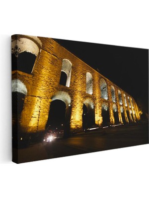 Tablofest Yatay Kanvas Tablo Istanbul Bozdoğan Su Kemeri Gece Şehir Mimari Tablo Ev Ofis Duvar Dekoru