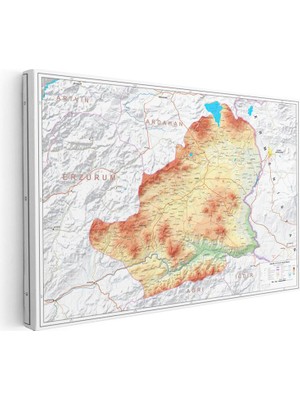 Tablofest Yatay Kanvas Tablo Kars Fiziki Yeryüzü Harita Tablosu Ev Ofis Duvar Dekoru
