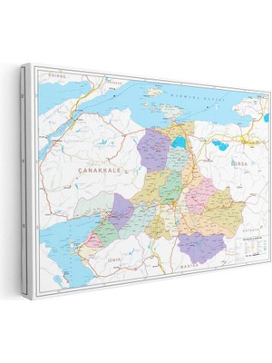 Tablofest Yatay Kanvas Tablo Balıkesir Siyasi Sınır Harita Tablosu Ev Ofis Duvar Dekoru