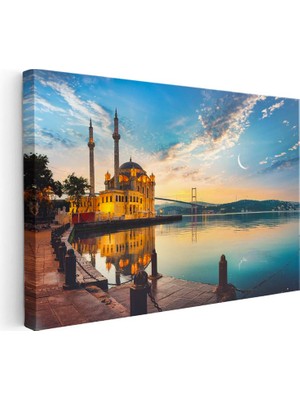 Tablofest Yatay Kanvas Tablo Ortaköy Camii ve Köprü Şehir Mimari Tablo Ev Ofis Duvar Dekoru