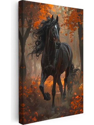 Tablofest Dikey Kanvas Tablo Sonbahar Temalı At Tablosu Ev Ofis Duvar Dekoru