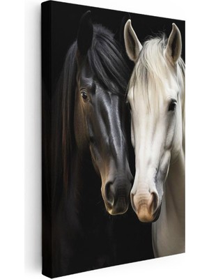 Tablofest Dikey Kanvas Tablo Zıt Tonlu Ikili At Tablosu Ev Ofis Duvar Dekoru