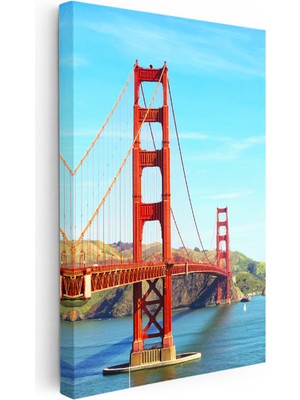 Tablofest Dikey Kanvas Tablo San Francisco Kırmızı Köprü Kulesi Şehir Mimari Tablo Ev Ofis Duvar Dekoru