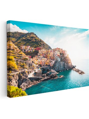Tablofest Yatay Kanvas Tablo Cinque Terre Kasabası Şehir Mimari Tablo Ev Ofis Duvar Dekoru