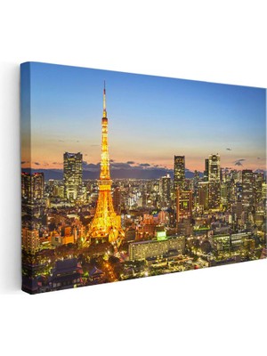 Tablofest Yatay Kanvas Tablo Tokyo Kulesi ve Gökdelenler Şehir Mimari Tablo Ev Ofis Duvar Dekoru