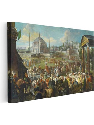 Tablofest Yatay Kanvas Tablo Osmanlı Saray Önü Resmi Alay Sahnesi Ev Ofis Duvar Dekoru